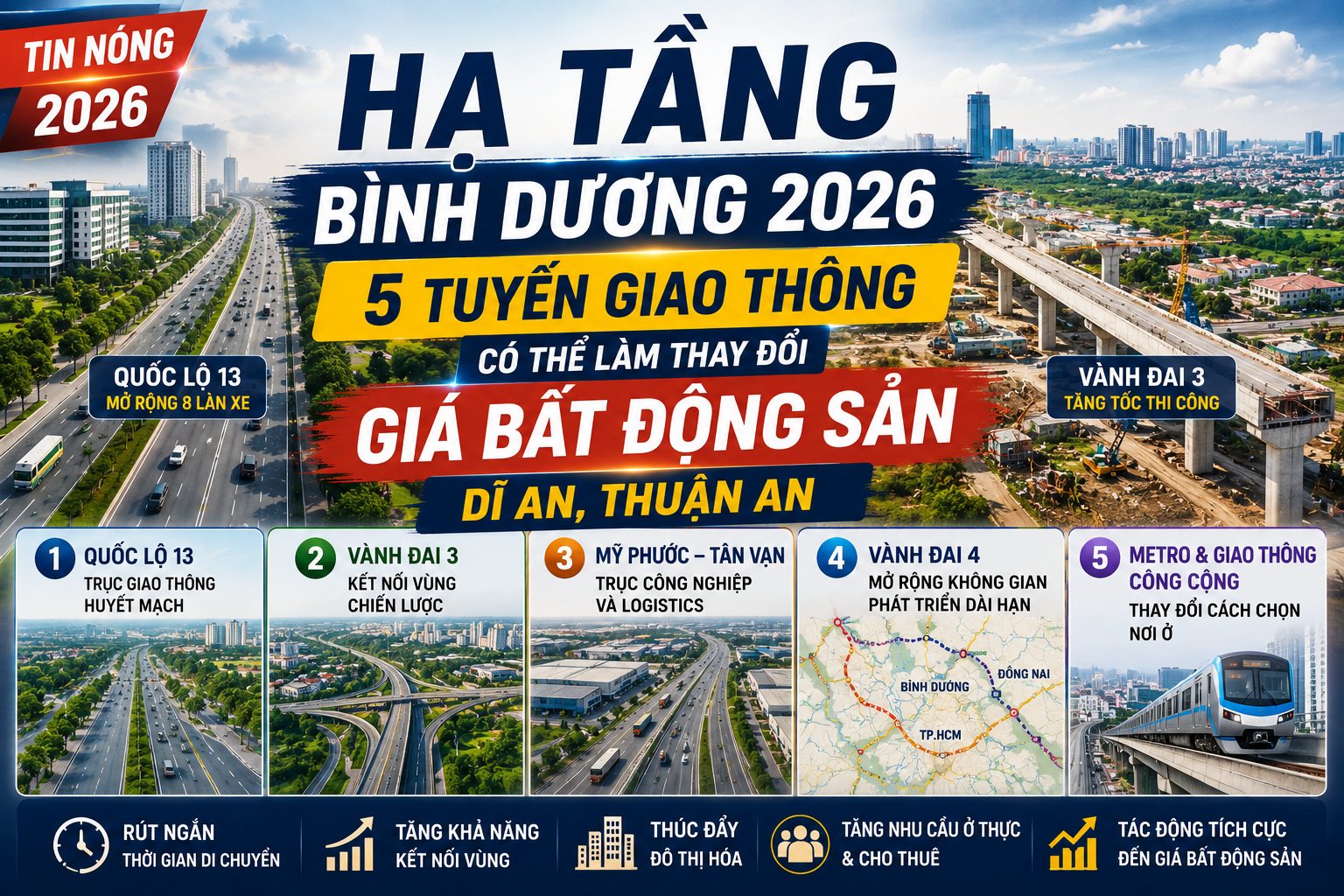 Ảnh minh họa bài viết: Hạ tầng Bình Dương 2026: 5 tuyến giao thông có thể làm thay đổi giá bất động sản Dĩ An, Thuận An (Thị trường - Dĩ An, Bình Dương)
