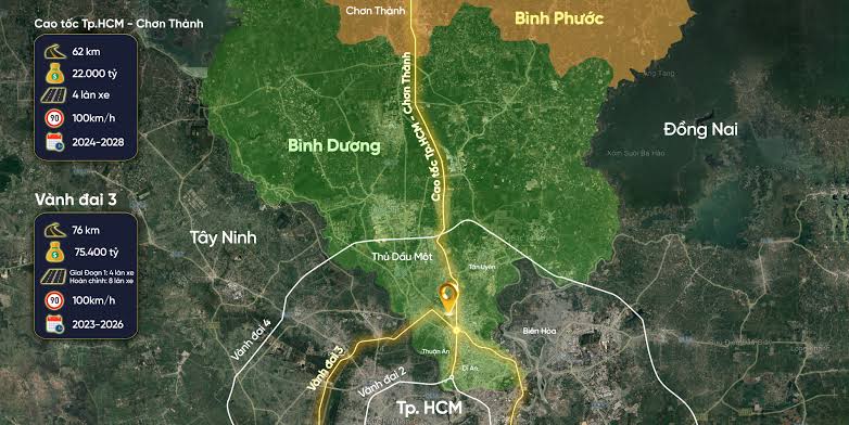 Cao tốc TP.HCM Thủ Dầu Một Chơn Thành kết nối Bình Dương Bình Phước