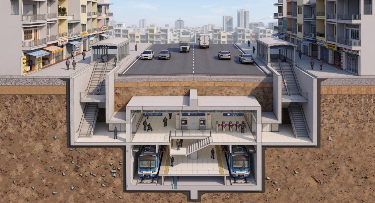 Phối cảnh tuyến metro số 2 (Thủ Dầu Một - TP.HCM) đoạn đi ngầm (phạm vi ga)