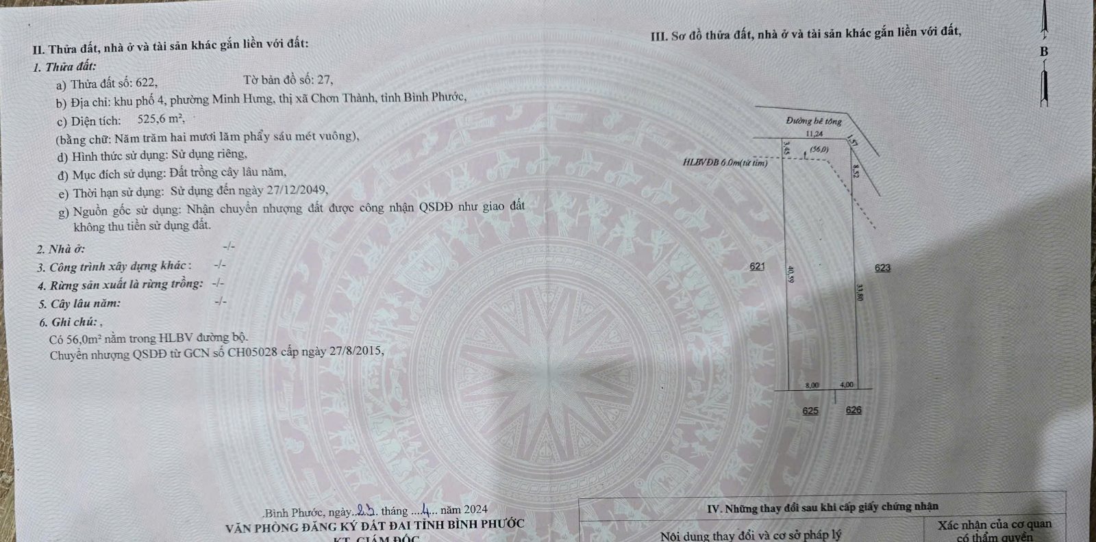 Hơn 500m2 KP4, phường Minh Hưng, cách đường DH05 chỉ 50m, 1km di chuyển ra QL13.